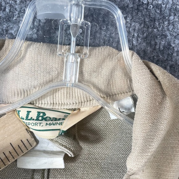 Vtg LL Bean Jacket Womens Large Beige Canvas Chore Barn Coat Shacket 80s Retro - Picture 2 of 16